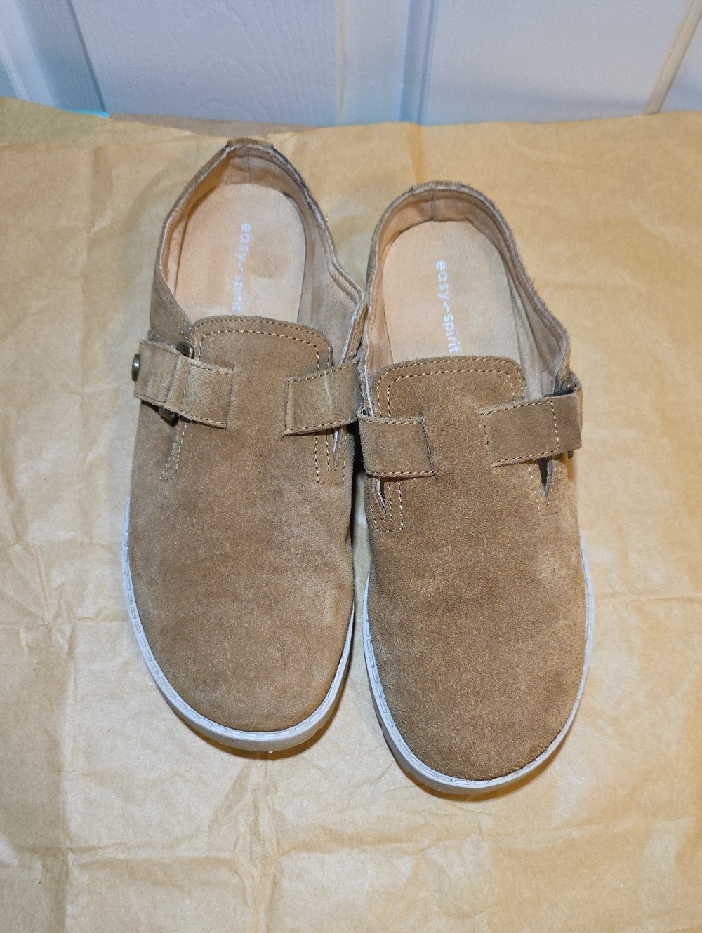 Easy Spirit Women's Suede Slip-On Mules in Tan